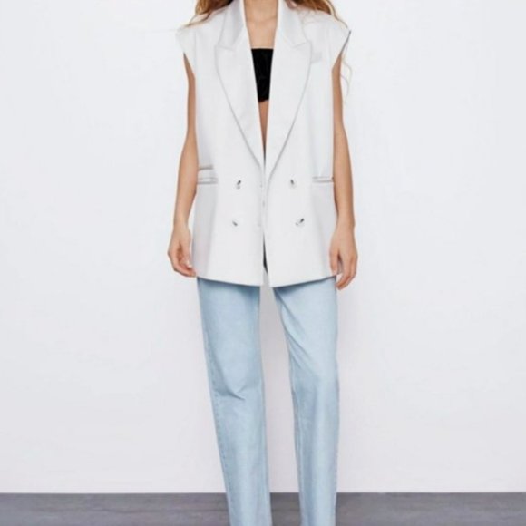 Zara Poly Oversized Sleeveless Blazer - Picture 1 of 10